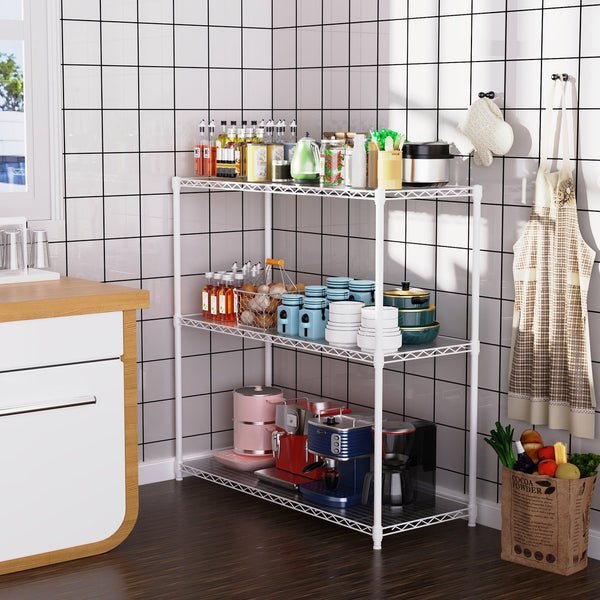 English Elm 3 3-Tier Heavy Duty Wire Shelving Unit, NSF Certified 1050 lb Capacity, Adjustable Shelves & Feet White W155091054