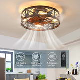 English Elm Caged Ceiling Fans With Lights Black, 20 Inch Flush Mount Ceiling Fan Light, Farmhouse Small Ceiling Fan With Light Fixture, Reversible Fan For Bedroom, Office, Kitchen (E26 Bulbs Included)