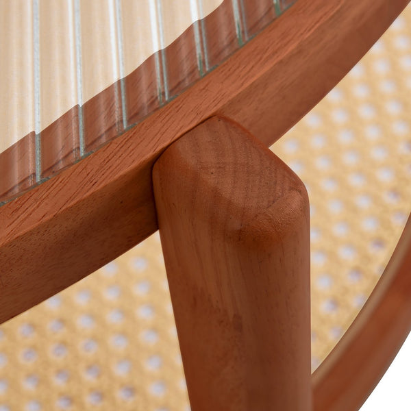 English Elm Modern round rattan coffee table with glass top, PE rattan lower shelf, solid wood frame, Japanese charm W1151104956