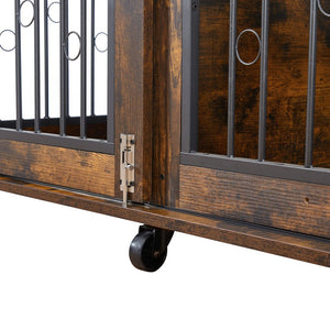 English Elm Sliding Sliding Door Dog Cage with Partition for Two Puppies Rustic Brown & Black, Dual-Furniture Crate 39.37" W sturdy tabletop storage, fits medium dogs up to 75 lb W1162103688