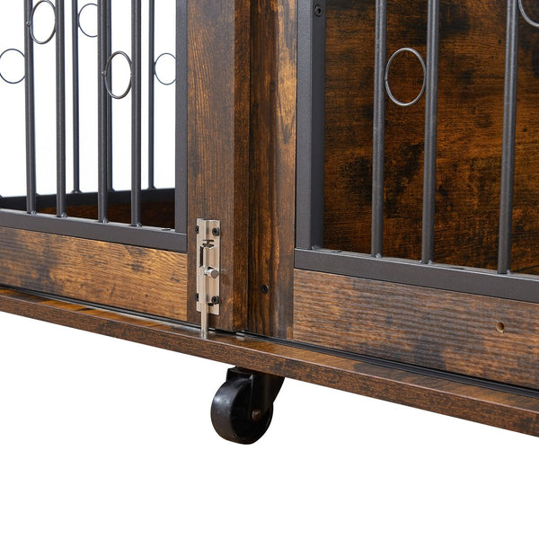 English Elm Sliding Sliding Door Dog Cage with Partition for Two Puppies Rustic Brown & Black, Dual-Furniture Crate 39.37" W sturdy tabletop storage, fits medium dogs up to 75 lb W1162103688