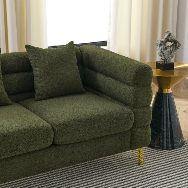 English Elm 60inch Teddy Fabric Art Deco Sectional Sofa Deep Plush Seating with Gold Metal Legs W834S00554