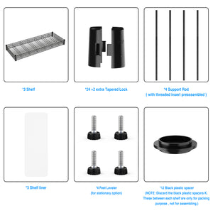 English Elm 3 3-Tier Heavy Duty Wire Shelving Unit, NSF Certified 1050 lb Capacity, Adjustable Shelves & Feet Black W155091053