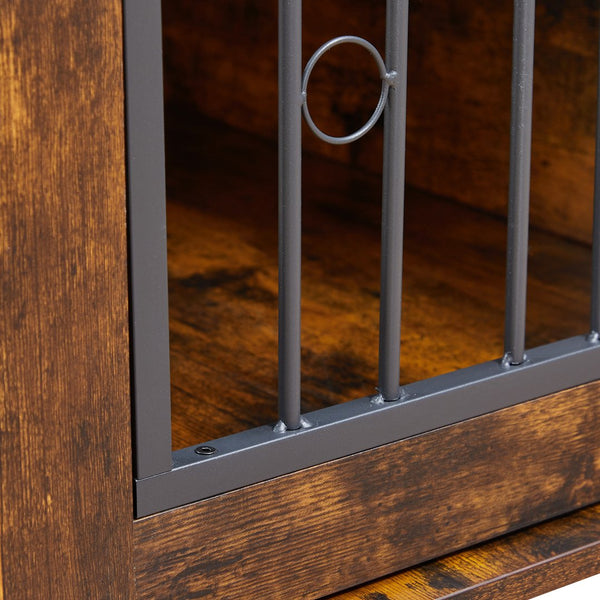 English Elm Sliding Sliding Door Dog Cage with Partition for Two Puppies Rustic Brown & Black, Dual-Furniture Crate 39.37" W sturdy tabletop storage, fits medium dogs up to 75 lb W1162103688