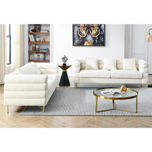 English Elm 3-Seater Ivory Teddy Fabric Sofa Set - Cozy Contemporary Comfort With 6 Accent Pillows Included! W834S00164