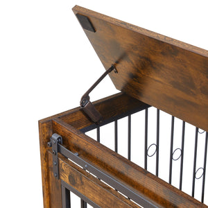 English Elm Sliding Sliding Door Dog Cage with Partition for Two Puppies Rustic Brown & Black, Dual-Furniture Crate 39.37" W sturdy tabletop storage, fits medium dogs up to 75 lb W1162103688