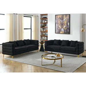 English Elm 3-Seater Plush Black Teddy Sofa Set With Gold Legs - Modern Comfort For Living Rooms & Offices W834S00463