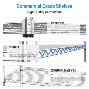English Elm 3 3-Tier Heavy Duty Wire Shelving Unit, NSF Certified 1050 lb Capacity, Adjustable Shelves & Feet Chrome W155091055