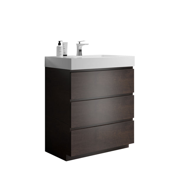 English Elm Alice 30" Freestanding Walnut Bathroom Vanity With Large Storage & Glossy White Sink For Modern Spaces W1865S00020