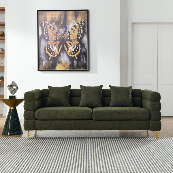 English Elm 3-Seater Combination Sofa Set In Soft Green Teddy Fabric – Cozy Comfort With Durable Design & Pillows W834S00169