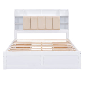 Hearth and Haven York Queen Platform Bed with Storage Headboard, Shelves and 4 Drawers, White GX000344AAK-1