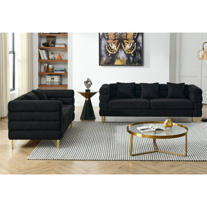 English Elm 3-Seater Black Teddy Sofa Set - Comfortable 2-Seater & 3-Seater Combo With Accent Pillows W834S00168