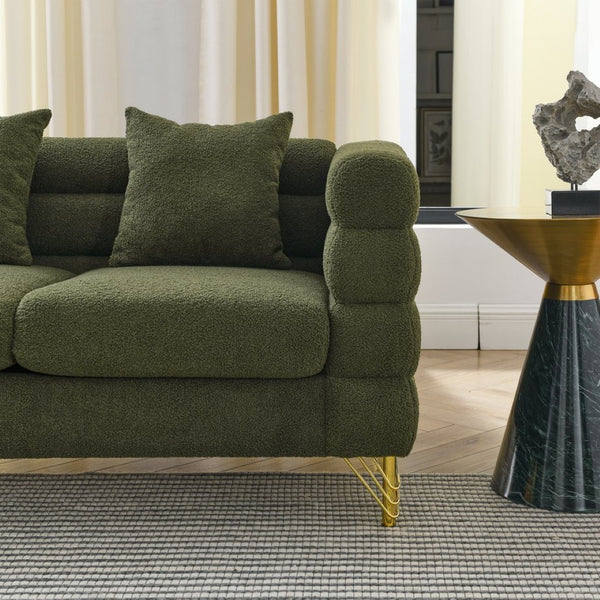 English Elm 60inch Teddy Fabric Art Deco Sectional Sofa Deep Plush Seating with Gold Metal Legs W834S00554