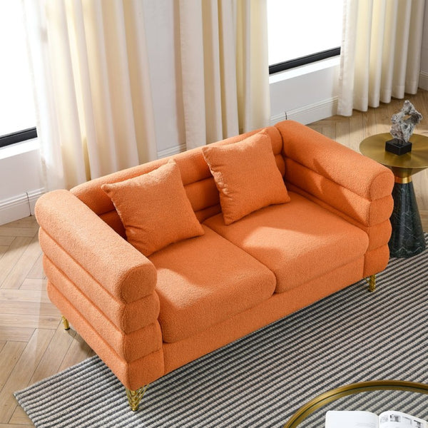English Elm 60inch Compact Sectional Sofa Teddy Upholstery Gold Legs Retro Modern Two Seat W834S00555