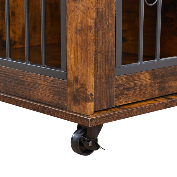 English Elm Sliding Sliding Door Dog Cage with Partition for Two Puppies Rustic Brown & Black, Dual-Furniture Crate 39.37" W sturdy tabletop storage, fits medium dogs up to 75 lb W1162103688