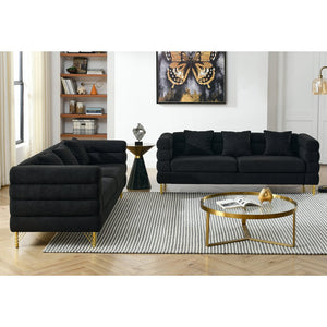 English Elm 3-Seater Plush Black Teddy Sofa Set With Gold Legs - Modern Comfort For Living Rooms & Offices W834S00463