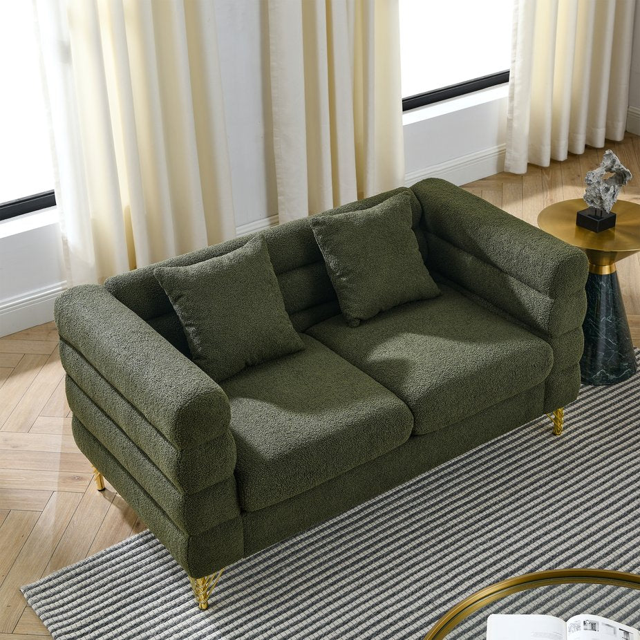 English Elm 60Inch Oversized 2 Seater Sectional Sofa with Deep Seating, Teddy Fabric, Spring Comfort & Pillows Green W834S00134
