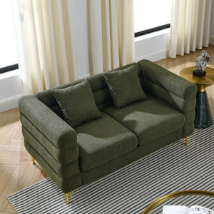 English Elm 60inch Teddy Fabric Art Deco Sectional Sofa Deep Plush Seating with Gold Metal Legs W834S00554