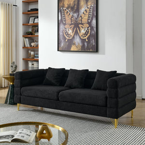 English Elm 3-Seater Black Teddy Sofa Set - Comfortable 2-Seater & 3-Seater Combo With Accent Pillows W834S00168