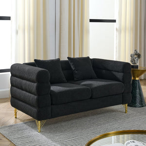 English Elm 3-Seater Luxurious Black Teddy Sofa Set - Modern Comfort & Supportive Seating With Gold Legs W834S00504