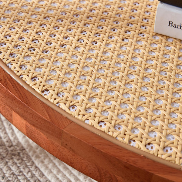 English Elm Modern round rattan coffee table with glass top, PE rattan lower shelf, solid wood frame, Japanese charm W1151104956