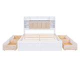 Hearth and Haven York Queen Platform Bed with Storage Headboard, Shelves and 4 Drawers, White