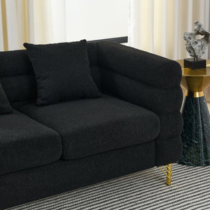 English Elm 3-Seater Plush Black Teddy Sofa Set With Gold Legs - Modern Comfort For Living Rooms & Offices W834S00463