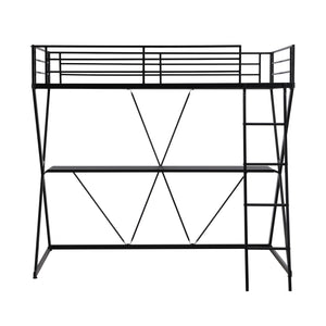 Hearth and Haven Twin Loft Bed with Desk, Ladder and Full Length Guardrails, Black WF306851AAB