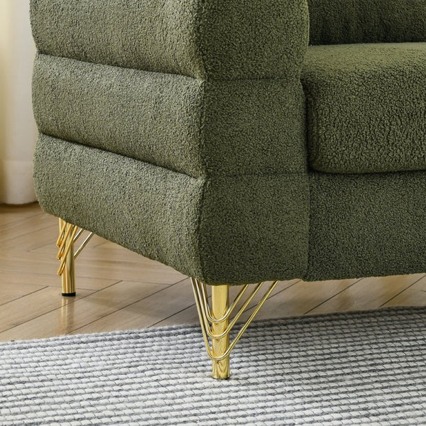 English Elm 60inch Teddy Fabric Art Deco Sectional Sofa Deep Plush Seating with Gold Metal Legs W834S00554