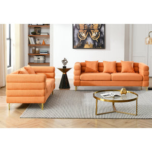 English Elm 3-Seater Soft Orange Teddy Fabric Sofa Set With 5 Pillows - Stylish Comfort For Home Living Spaces W834S00167