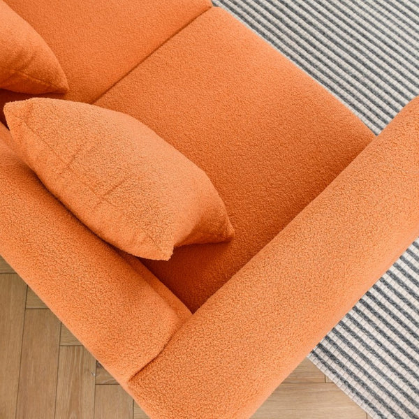 English Elm 60inch Compact Sectional Sofa Teddy Upholstery Gold Legs Retro Modern Two Seat W834S00555