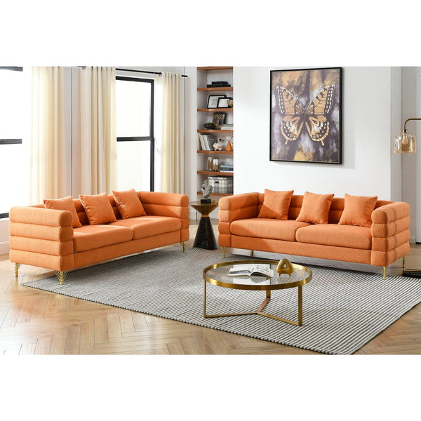 English Elm 3-Seater Cozy Orange Teddy Sofa Set - Modular Design With 6 Pillows For Family Comfort & Style W834S00166