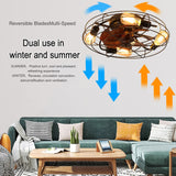 English Elm Caged Ceiling Fan With Light, 20'' Farmhouse Low Profile Ceiling Fan Lights With Remote Control, Modern Enclosed 4X E26 Bulb Ceiling Fans With Reversible Motor Living Room Bedroom Kitchen, Black