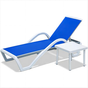 English Elm Patio Chaise Lounge Chair Set - Adjustable Aluminum Poolside Lounger With Table For Ultimate Comfort W1859109677-GIGA