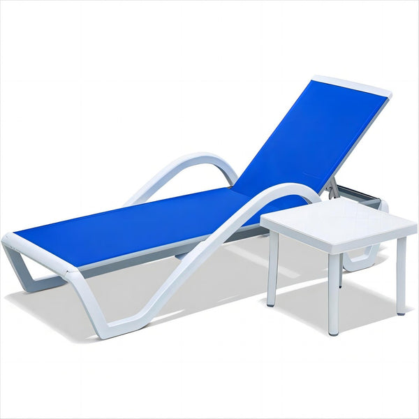 English Elm Patio Chaise Lounge Chair Set - Adjustable Aluminum Poolside Lounger With Table For Ultimate Comfort W1859109677-GIGA