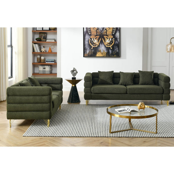 English Elm 3-Seater Combination Sofa Set In Soft Green Teddy Fabric – Cozy Comfort With Durable Design & Pillows W834S00169