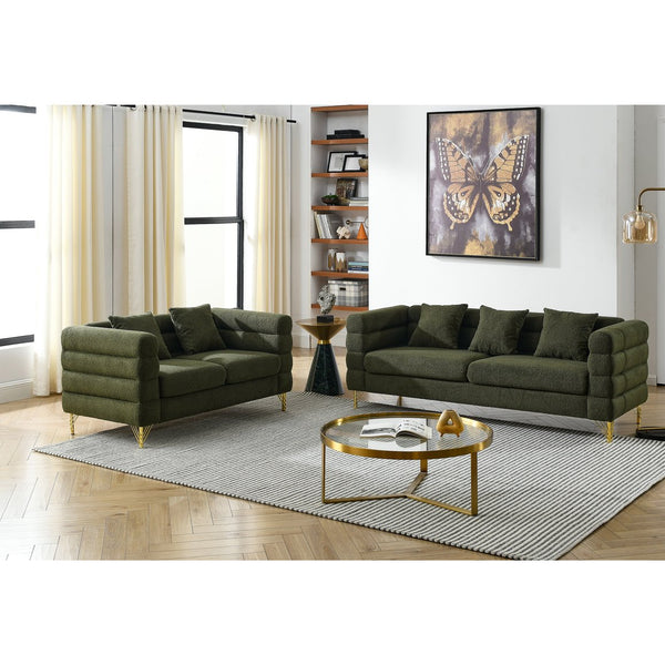 English Elm 3-Seater Combination Sofa Set In Soft Green Teddy Fabric – Cozy Comfort With Durable Design & Pillows W834S00169