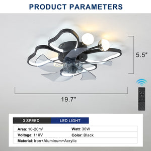 English Elm 19.7 Inch Light Ceiling Fan with Dimmable 24W LED, Remote, Timer, Quiet Modern Butterfly Black W1340103802