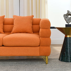 English Elm 60inch Compact Sectional Sofa Teddy Upholstery Gold Legs Retro Modern Two Seat W834S00555
