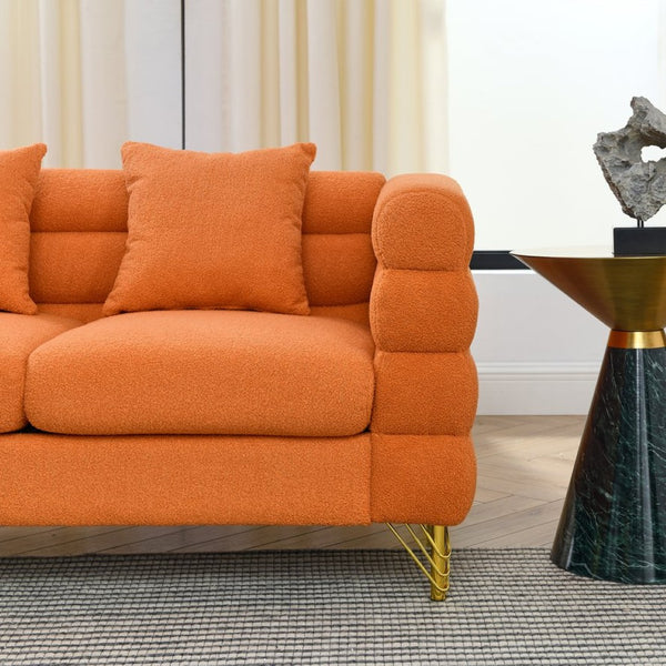 English Elm 60inch Compact Sectional Sofa Teddy Upholstery Gold Legs Retro Modern Two Seat W834S00555