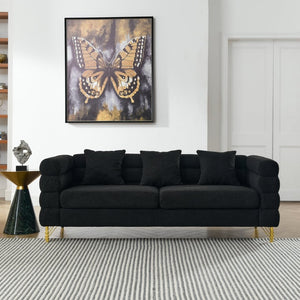 English Elm [video] Chesterfield 3 Seater Velvet Sofa Tufted Button Back with Nailhead Trim for Living Room W834S00649