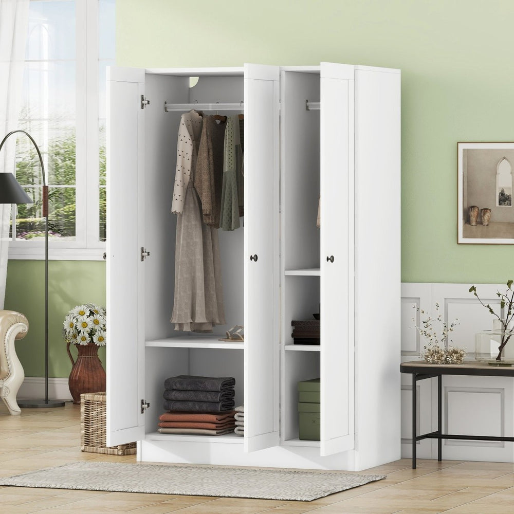 English Elm 3-door Shutter Panel Wardrobe with Rail and Shelves for Modern Bedroom Storage LP006004AAK