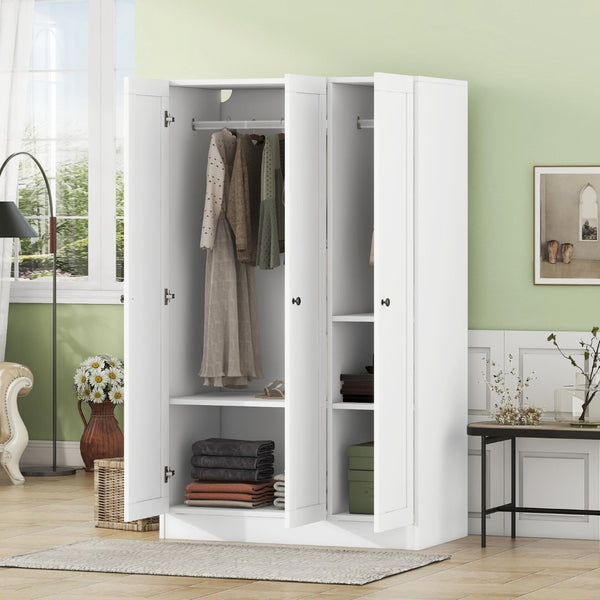 English Elm 3-door Shutter Panel Wardrobe with Rail and Shelves for Modern Bedroom Storage LP006004AAK