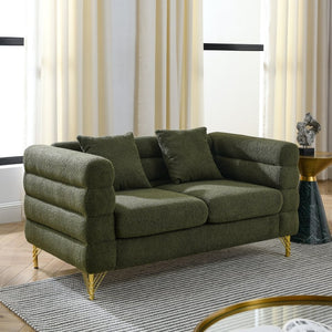 English Elm 60inch Teddy Fabric Art Deco Sectional Sofa Deep Plush Seating with Gold Metal Legs W834S00554