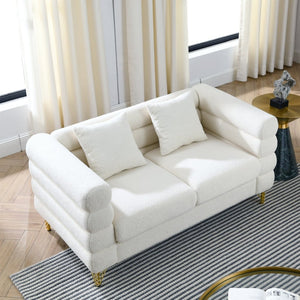 English Elm 60inch Art Deco Sectional Sofa Ivory Teddy Fabric Deep Seating Gold Leg Accent W834S00650