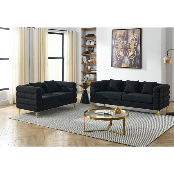 English Elm 3-Seater Black Teddy Sofa Set - Comfortable 2-Seater & 3-Seater Combo With Accent Pillows W834S00168