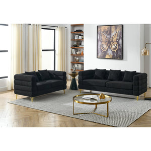 English Elm 3-Seater Luxurious Black Teddy Sofa Set - Modern Comfort & Supportive Seating With Gold Legs W834S00504