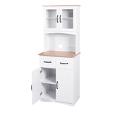 Hearth and Haven Wooden Kitchen Cabinet White Pantry Room Storage Microwave Cabinet with Framed Glass Doors and Drawer W409S00002