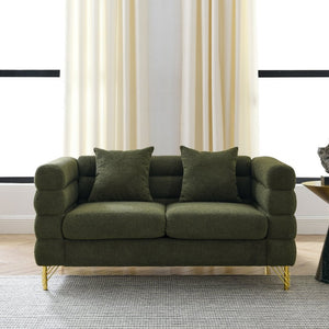 English Elm 60inch Teddy Fabric Art Deco Sectional Sofa Deep Plush Seating with Gold Metal Legs W834S00554