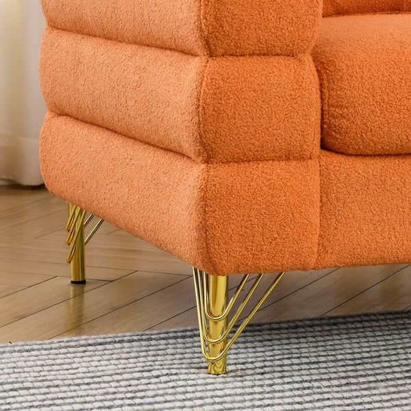 English Elm 60inch Compact Sectional Sofa Teddy Upholstery Gold Legs Retro Modern Two Seat W834S00555